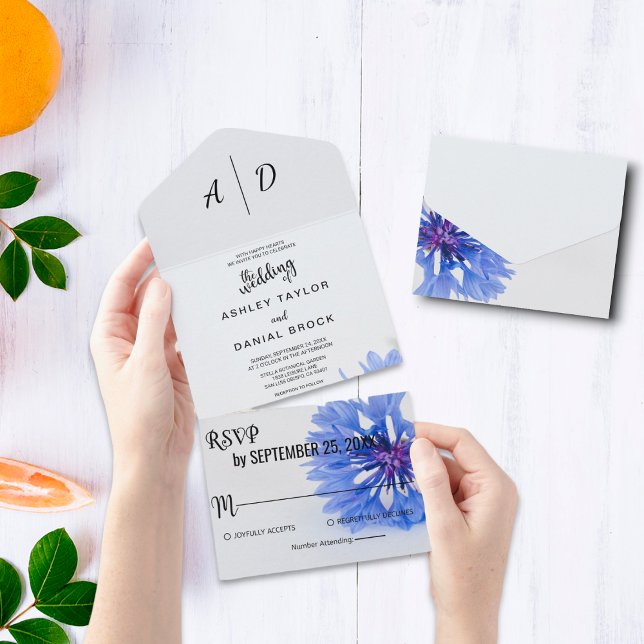 Blue rose chic floral All in One Wedding Invite (Creator Uploaded)