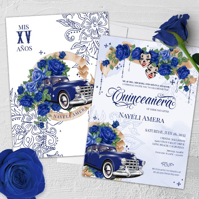 Blue Rose Chola Oldie Lowrider Chicana Quinceanera Invitation (Creator Uploaded)