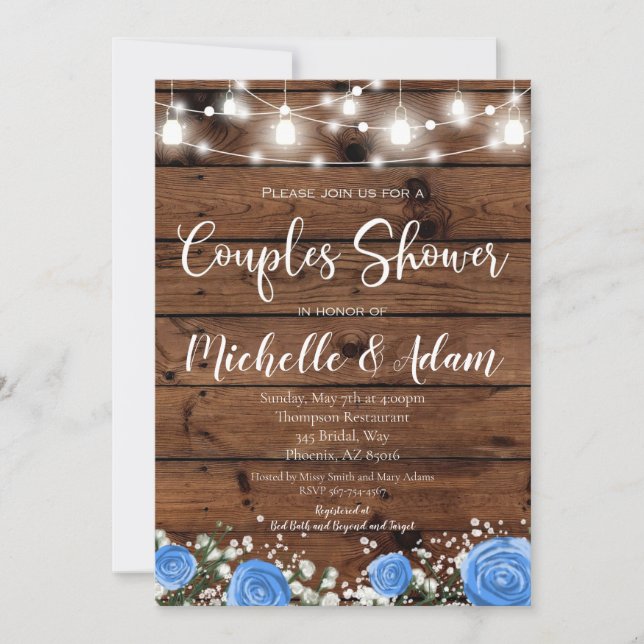 Blue Rose Couples Shower Rustic Country Invitation (Front)