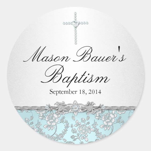 Blue Rose & Cross Baptism Sticker (Front)