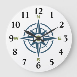 Blue Rose Design Compass Large Clock