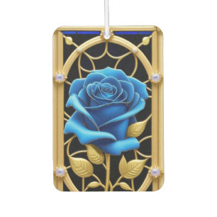 Blue Rose Design in Stained Glass Car Air Freshener