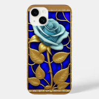 Blue Rose Design in Stained Glass