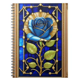 Blue Rose Design in Stained Glass Notebook