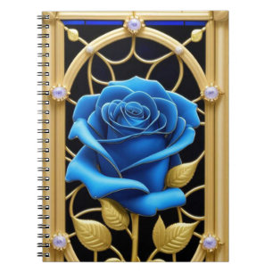 Blue Rose Design in Stained Glass Notebook