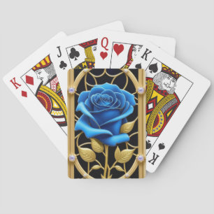 Blue Rose Design in Stained Glass Playing Cards