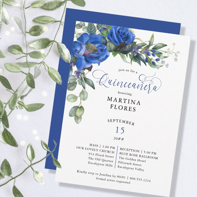 Blue Rose Eucalyptus Elegant Mass and Quinceanera Invitation (Creator Uploaded)