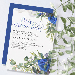 Blue Rose Eucalyptus Mis Quince Anos Quinceanera Invitation