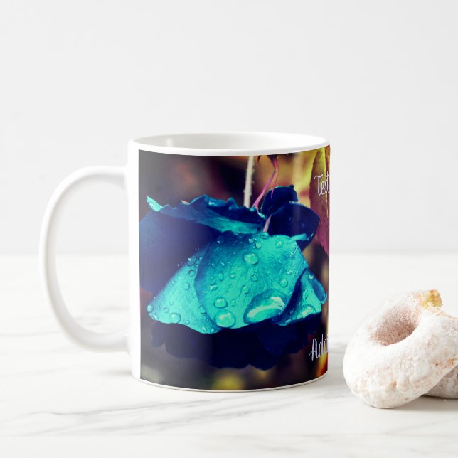 Blue Rose Floral Art Personalised  Coffee Mug (With Donut)