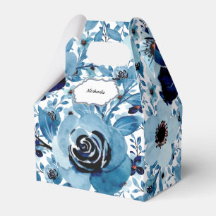 Blue rose floral flower pattern spring wedding favour box
