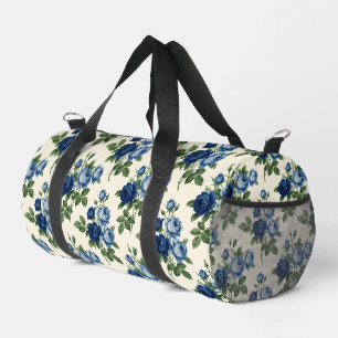 Blue Rose Floral Pattern Duffle Bag