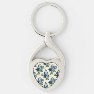 Blue Rose Floral Pattern Key Ring