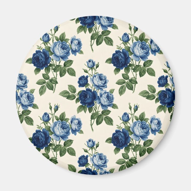 Blue Rose Floral Pattern Magnet (Front)