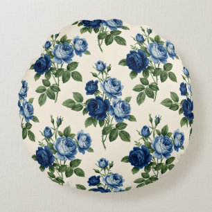 Blue Rose Floral Pattern Round Cushion
