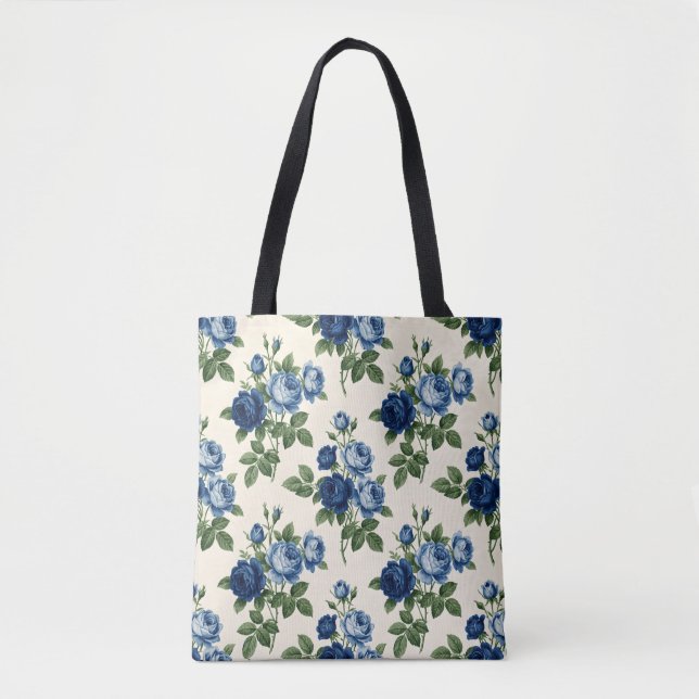 Blue Rose Floral Pattern Tote Bag (Front)