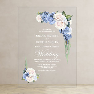 Blue Rose Floral Wedding Acrylic Invitations