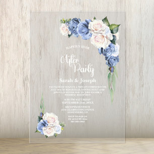 Blue Rose Floral Wedding After Party Acrylic Invitations