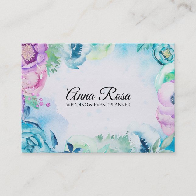 *~* Blue Rose Floral Wedding Event Planner Business Card (Front)