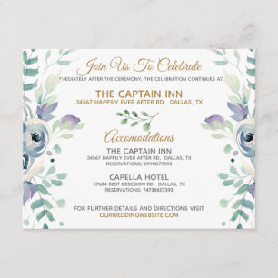 Blue Rose Floral Wedding Information Enclosure Card
