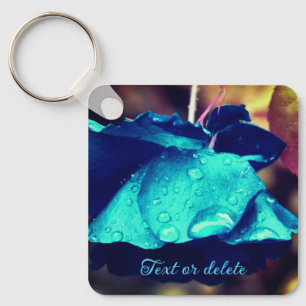 Blue Rose Flower Abstract Personalised Key Ring