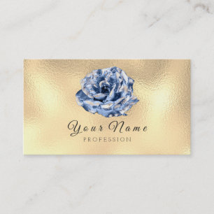 Blue Rose Flower Metal Blogger Stylist Gold Event Business Card