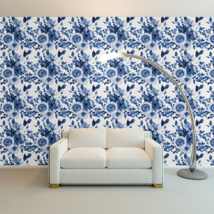 Blue Rose Flowers Pattern Wallpaper