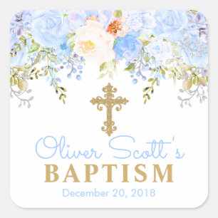 Blue Rose Garden Baptism Square Stickers