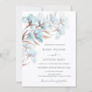 Blue Rose Gold 3D Flowers Invitation