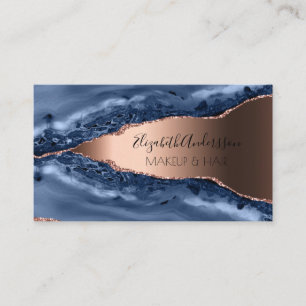Blue rose gold agate marble elegant modern business card