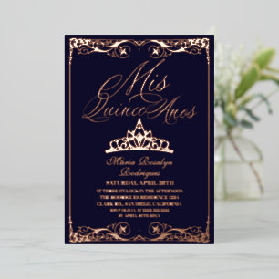 Blue & Rose Gold Elegant Quinceanera  Photo  Foil