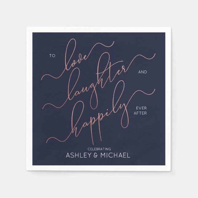 Blue Rose Gold Engagement Party Happily Ever After Napkin (Front)