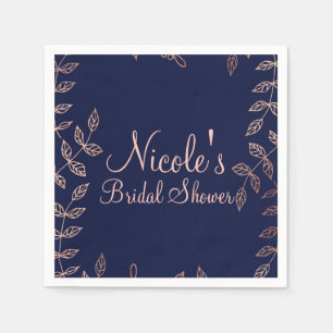 Blue & Rose Gold Glam Botanical Elegant Wedding Napkin