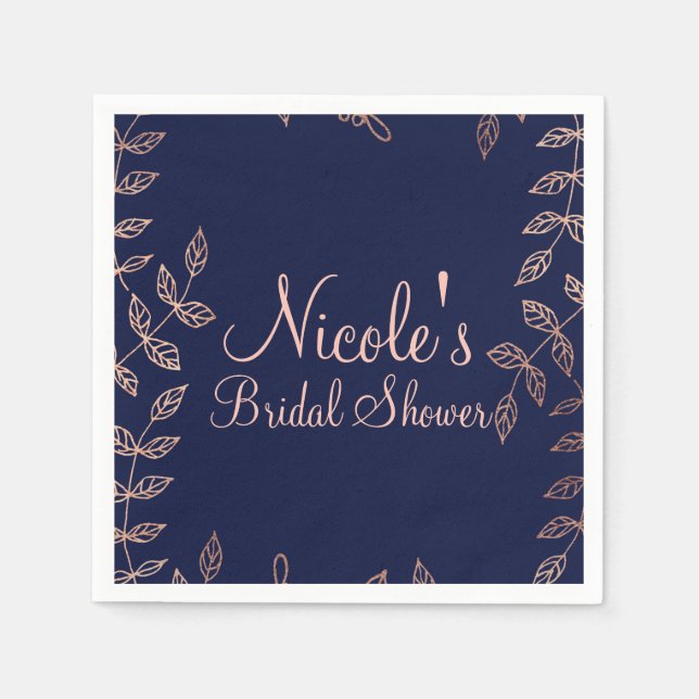 Blue & Rose Gold Glam Botanical Elegant Wedding Napkin (Front)