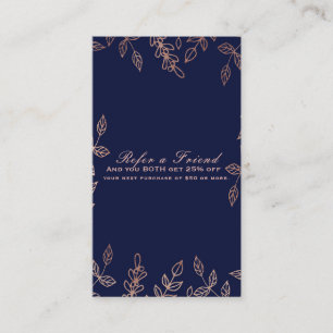 Blue & Rose Gold Glam Botanical Refer a Friend Referral Card