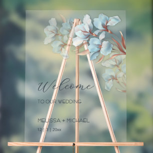Blue Rose Gold Layered Flowers Transparent Acrylic Sign
