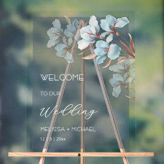 Blue Rose Gold Layered Flowers Transparent Acrylic Sign