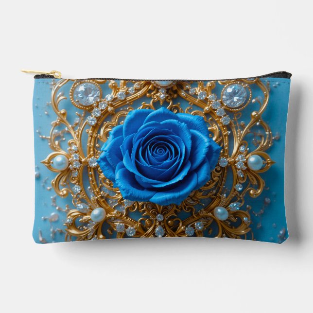 💙 Blue Rose Gold Ornament For Cosmetic Pouch 💙 (Front)