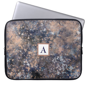 Blue & Rose Gold Paint Splatter Abstract Glamor Laptop Sleeve