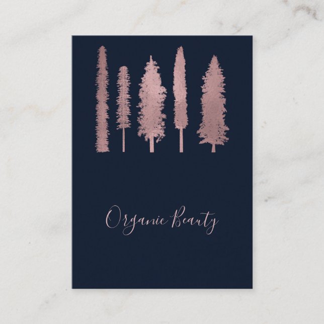 Blue & Rose Gold Pink Forest Woodsy Trees Rustic Business Card (Front)