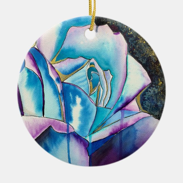Blue Rose gothic original art Ceramic Tree Decoration (Front)