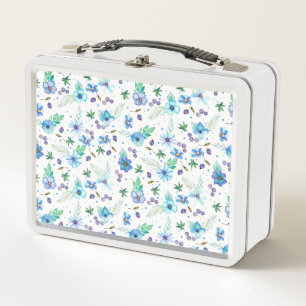 Blue rose metal lunch box