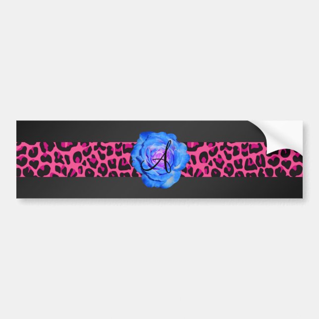 Blue rose monogram bumper sticker (Front)