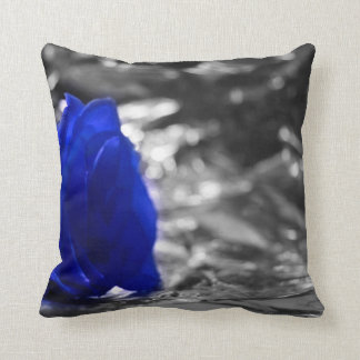 Blue Rose On Left Side Silver Background Cushion