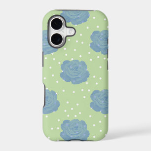 Blue rose pattern on green backround