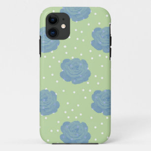 Blue rose pattern on green backround Case-Mate iPhone case