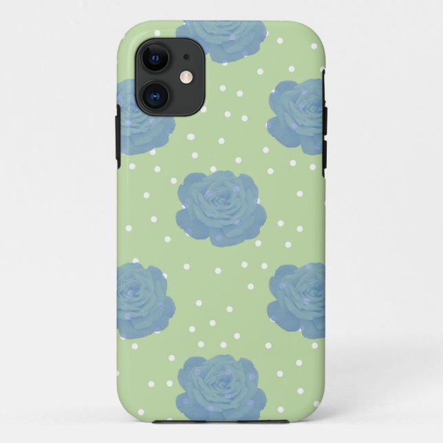 Blue rose pattern on green backround Case-Mate iPhone case (Back)