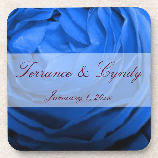 Blue Rose Personal Wedding Coaster (Front)
