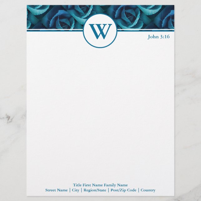 BLUE ROSE Personalised Business Custom Letterhead (Front)