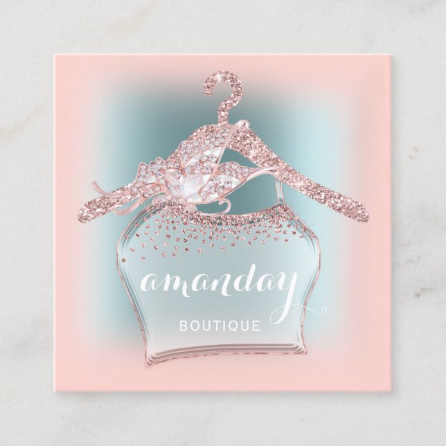 Blue Rose Pink Fashion Closet Boutique Blogger Square Business Card (Front)