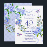 Blue Rose Ribbon 40th  Birthday Invitation<br><div class="desc">Lovely and elegant rose with butterfly.  You can changes the texts to your choice.
Suitabe for 40th,  50 th,  60th,  70th etc.</div>